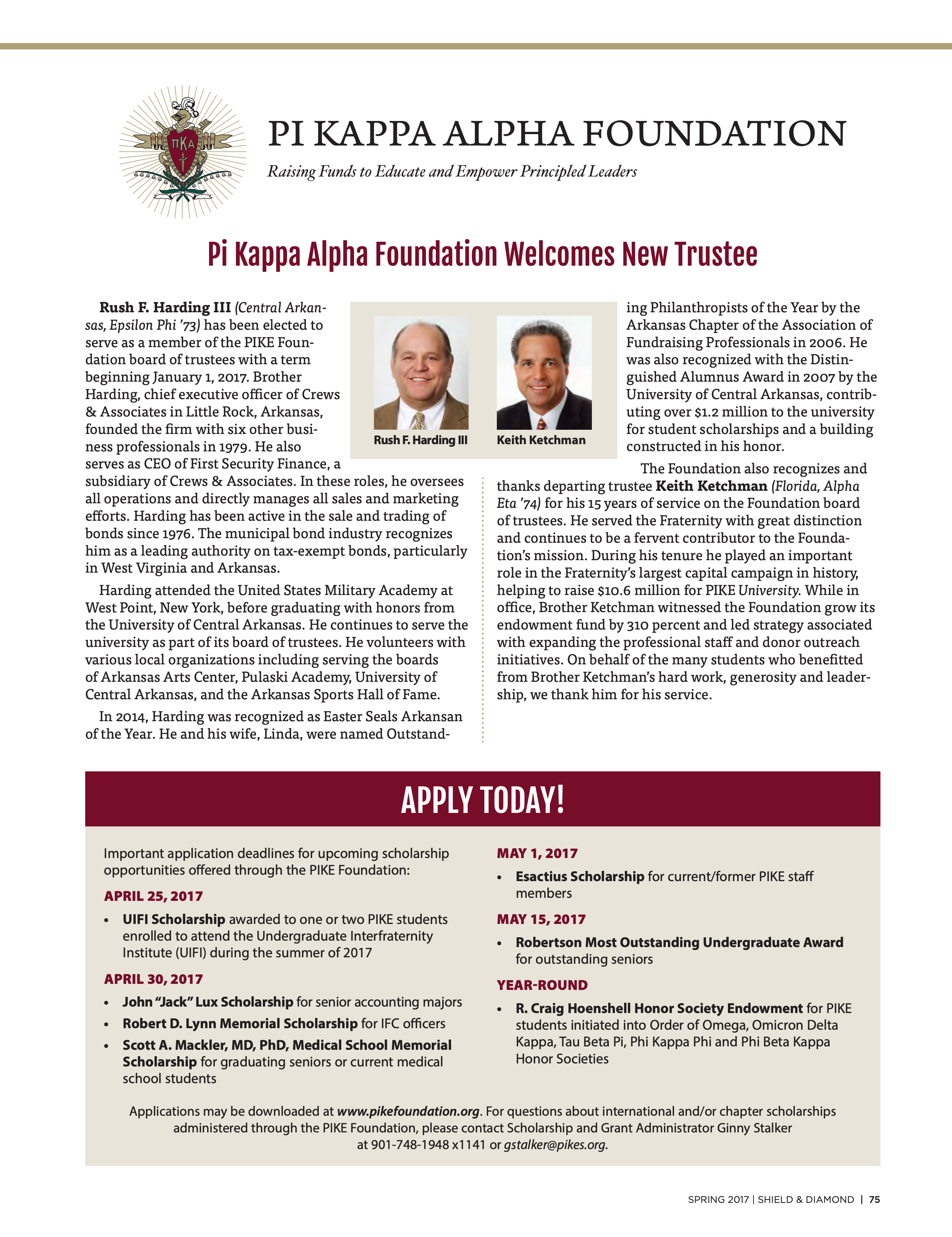 Pi Kappa Alpha Foundation, Spring 2017